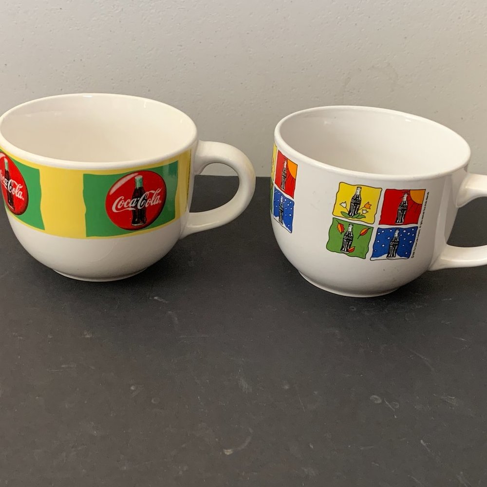 2 Vintage 1999 Coca Cola Four seasons Large Soup Coffee Mugs Bowls